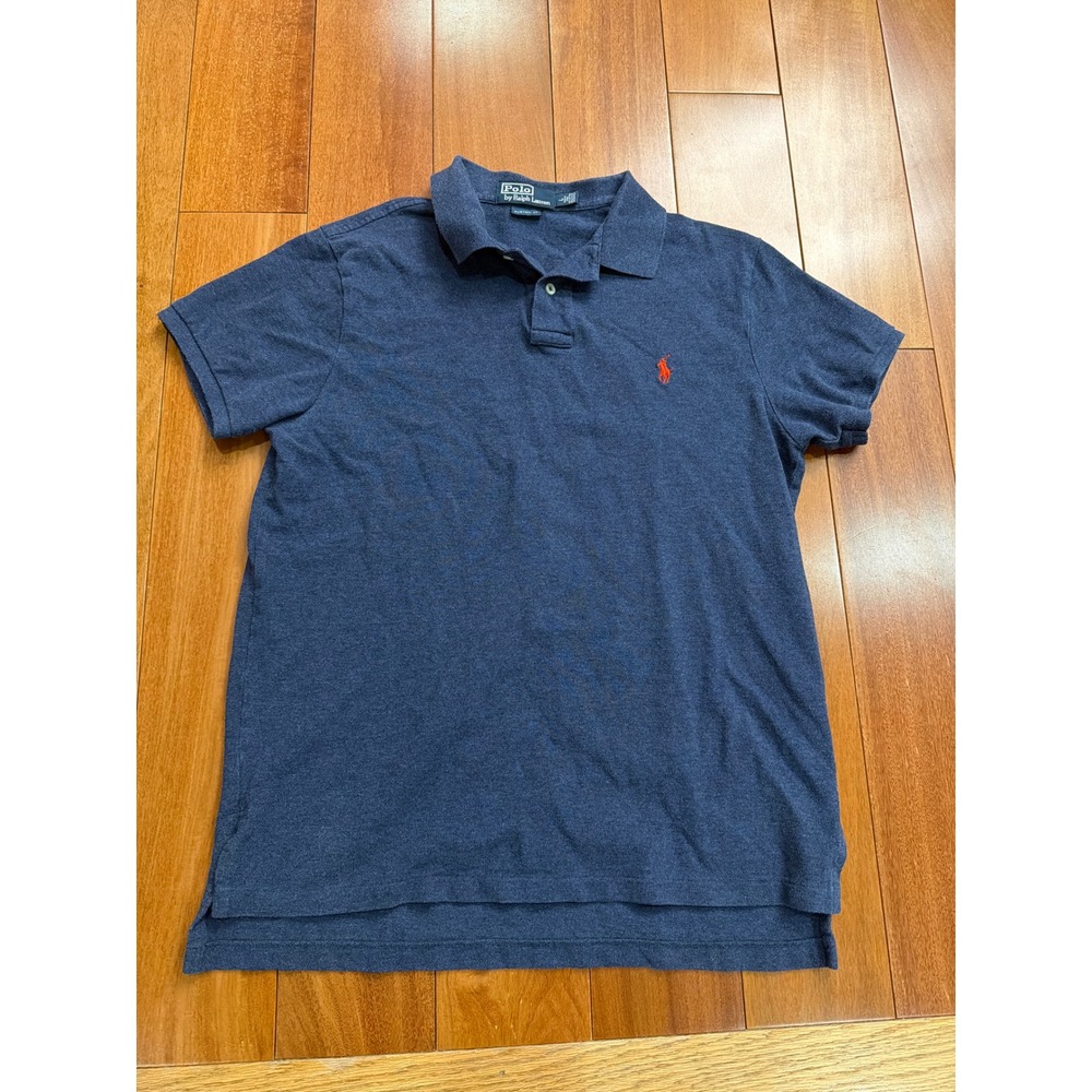 Polo Ralph Lauren Polo Shirt Mens Navy Blue Custom Fit Pique Cotton Large